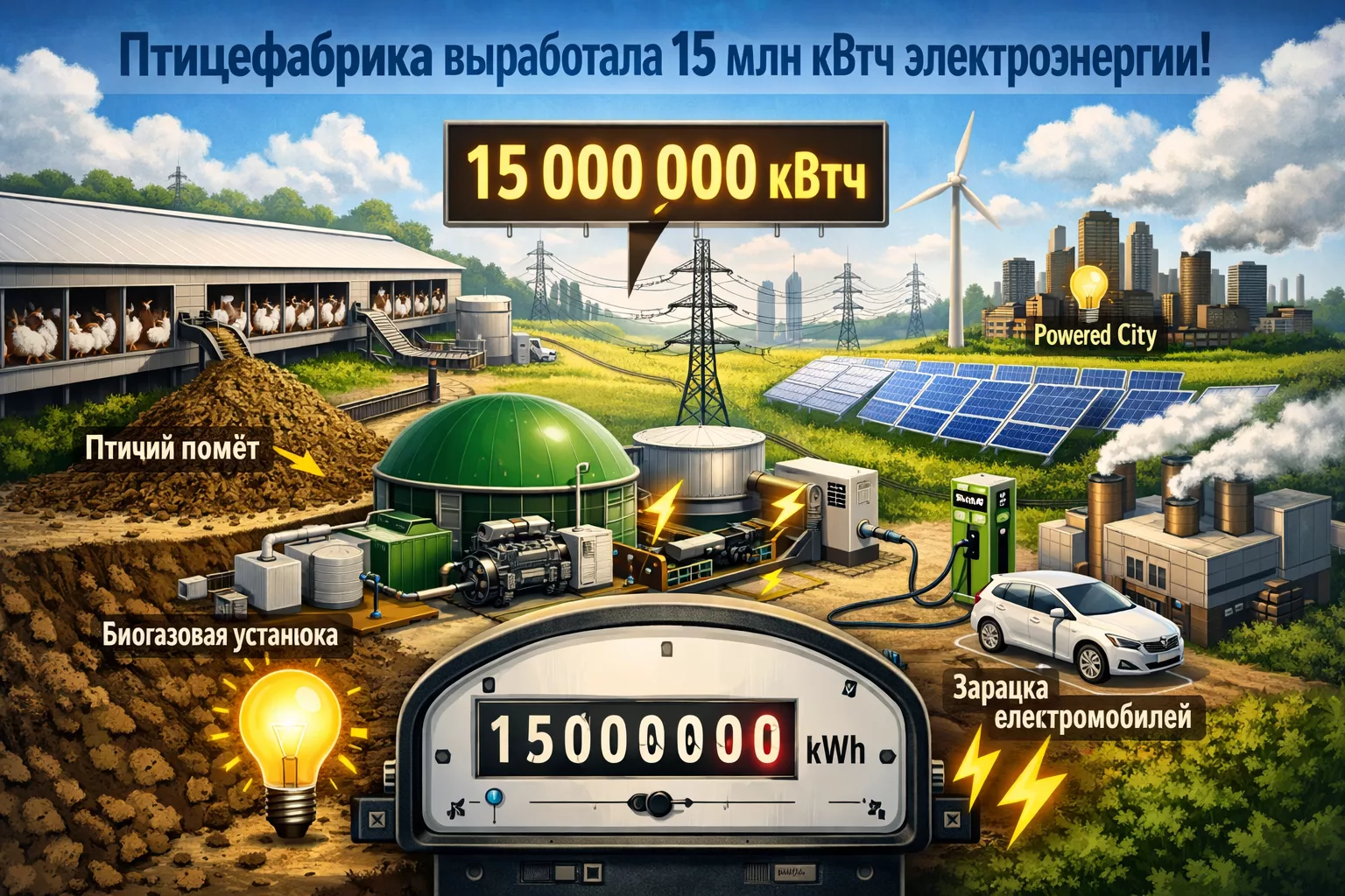 Казахстанская птицефабрика из помёта выработала 15 млн кВтч электроэнергии