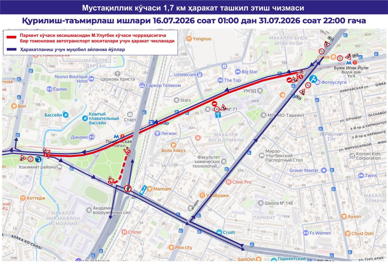 На проспекте Мустакиллик временно изменится схема движения