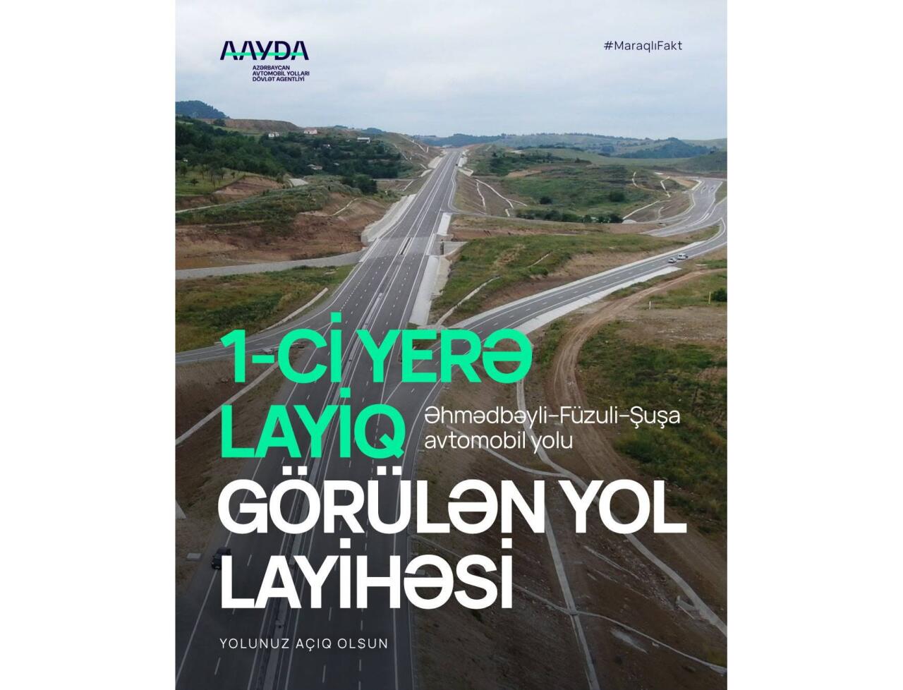 Əhmədbəyli-Füzuli-Şuşa avtomobil yolu İnnovativ İnşaat Metodologiyası kateqoriyasında qalib seçilib