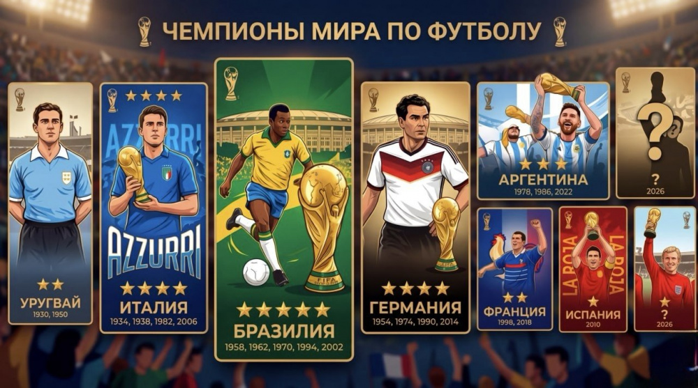 Все чемпионы мира по футболу. И кто из них еще играет