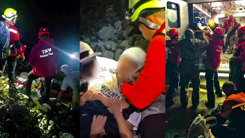 Мужчина упал с обрыва в горах Алматы - видео спасения