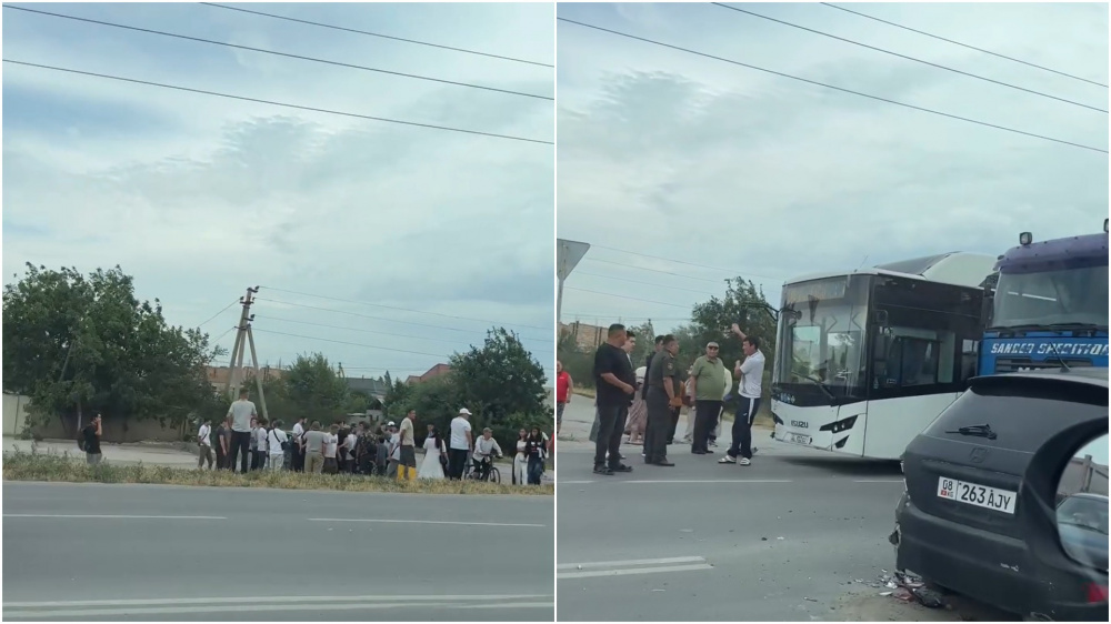 В Бишкеке произошло массовое ДТП с участием автобуса (видео)