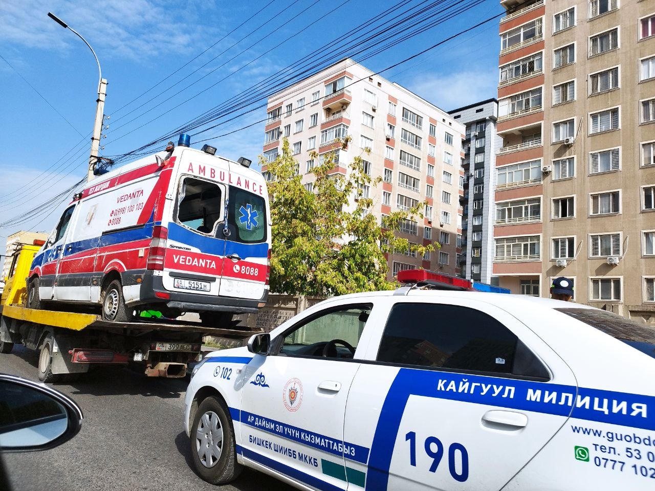 Private ambulance overturns after crash in Bishkek
